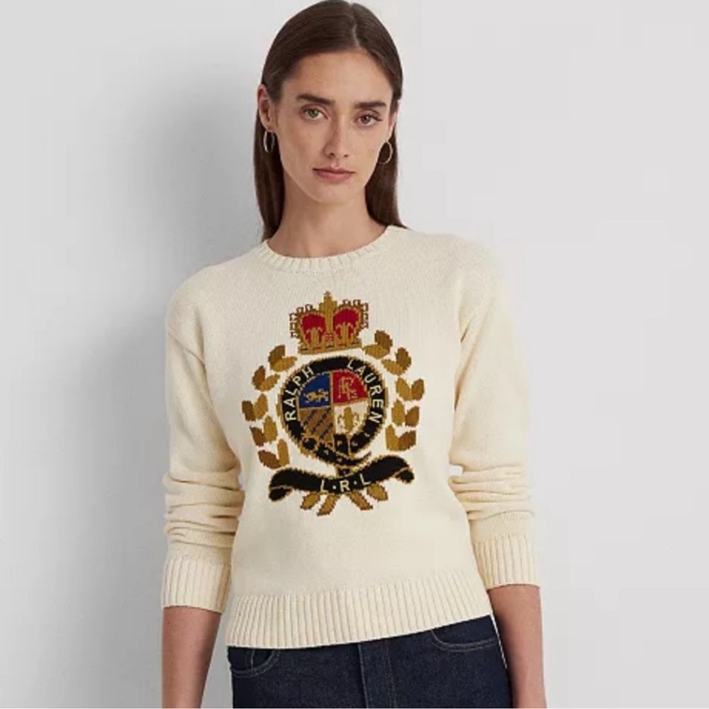 Ralph Lauren Intarsia-Knit Crest Cotton-Blend Sweater